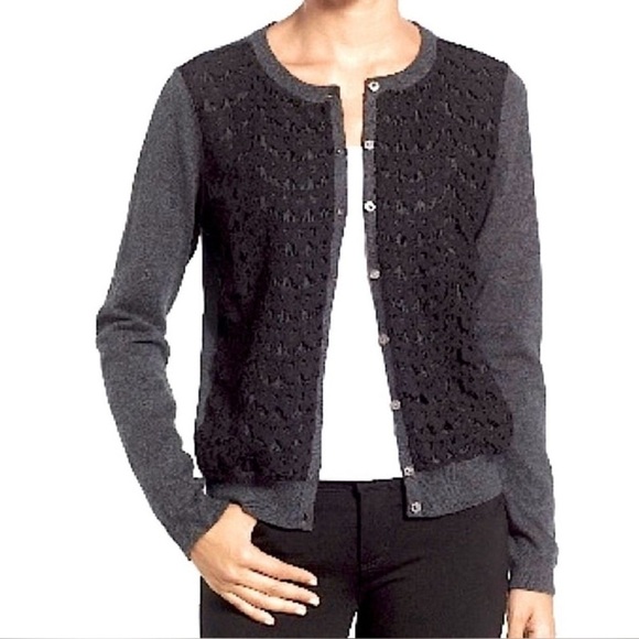 Vince Camuto Sweaters - Vince Camuto Black Gray Knit Lace Button up Cotton Cardigan Soft Classic sweater